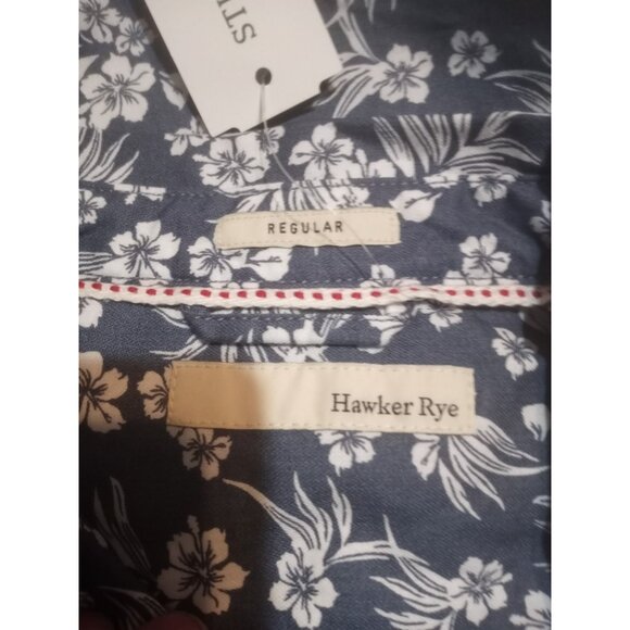 New Hawker Rye Mens Large L Button Down Shirt Blue Floral Cotton Regular Fit NWT - Picture 10 of 14